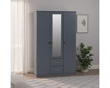 DAKOTA 3 DOOR 2 DRAWER MIRRORED WARDROBE - DARK GREY