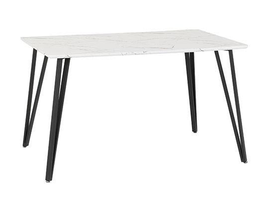 MARLOW & ATHENS DINING SET (X4 CHAIRS) - WHITE MARBLE/BROWN FAUX LEATHER