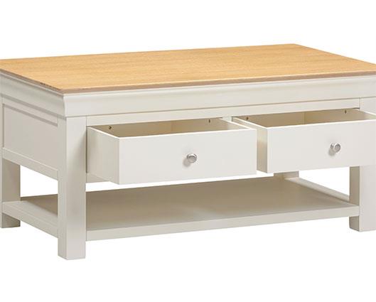 BORDEAUX 2 DRAWER COFFEE TABLE - IVORY/OAK