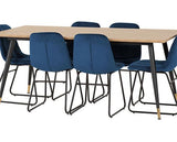 HAMILTON & LUKAS LARGE DINING SET (X6 CHAIRS) - MEDIUM OAK EFFECT/SAPPHIRE BLUE VELVET