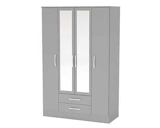 Larz 4 Door 2 Drawer Wardrobe With Mirror-Grey