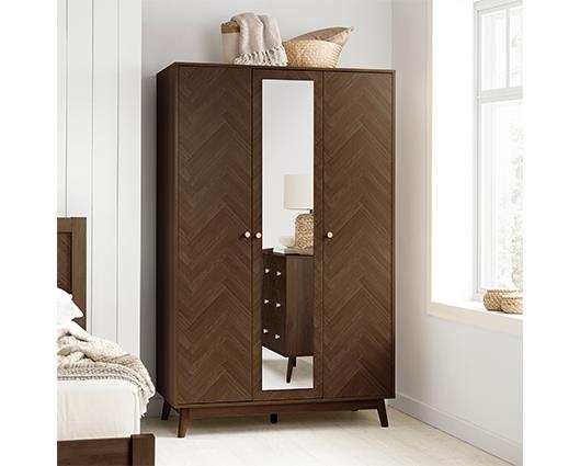 Herringford 3 Door Wardrobe with Mirror - Walnut