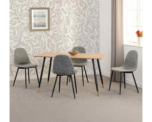 HAMILTON & ATHENS MEDIUM DINING SET (X4 CHAIRS) - MEDIUM OAK EFFECT/GREY FAUX LEATHER