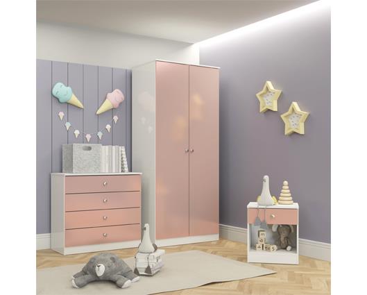 DENVER 2 DOOR WARDROBE - WHITE/PINK GLOSS