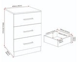 DAKOTA 3 DRAWER BEDSIDE - LIGHT GREY