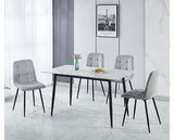 FENTON DINING SET (X4 CHAIRS) - WHITE/LIGHT GREY FABRIC