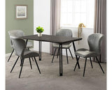 QUEBEC WAVE EDGE DINING SET (X4 CHAIRS) - BLACK WOOD GRAIN/GREY FAUX LEATHER