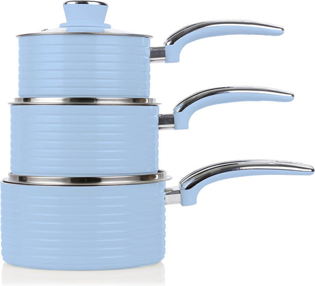 Swan Retro 3 Piece Saucepan Set Blue