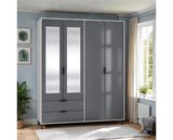 MADRID 4 DOOR 2 DRAWER WARDROBE - GREY/WHITE GLOSS