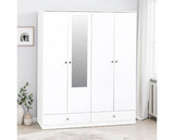DENVER 4 DOOR 2 DRAWER MIRRORED WARDROBE - WHITE GLOSS