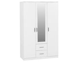 DAKOTA 3 DOOR 2 DRAWER MIRRORED WARDROBE - WHITE