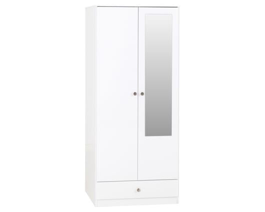 DENVER 2 DOOR 1 DRAWER MIRRORED WARDROBE - WHITE GLOSS