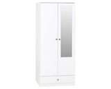 DENVER 2 DOOR 1 DRAWER MIRRORED WARDROBE - WHITE GLOSS
