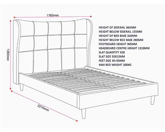 VERONA 5' BED - GREY FABRIC