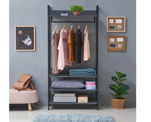 Zulu 4 Piece Bedroom Furniture Set Open Wardrobes-Dark Grey