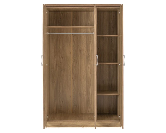 Cordell 3 Door All Hanging Wardrobe - Oak Effect Veneer with Walnut Trim