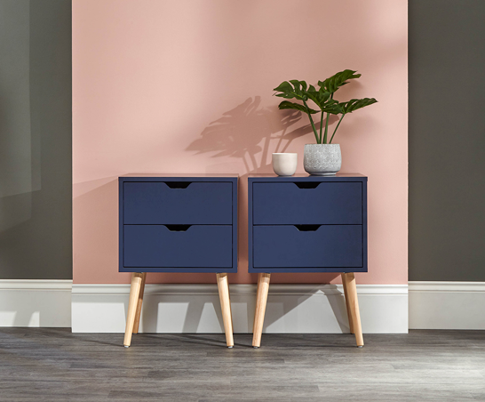 Nyborg 2 Drawer Bedsides (Pair)- Nightshadow Blue