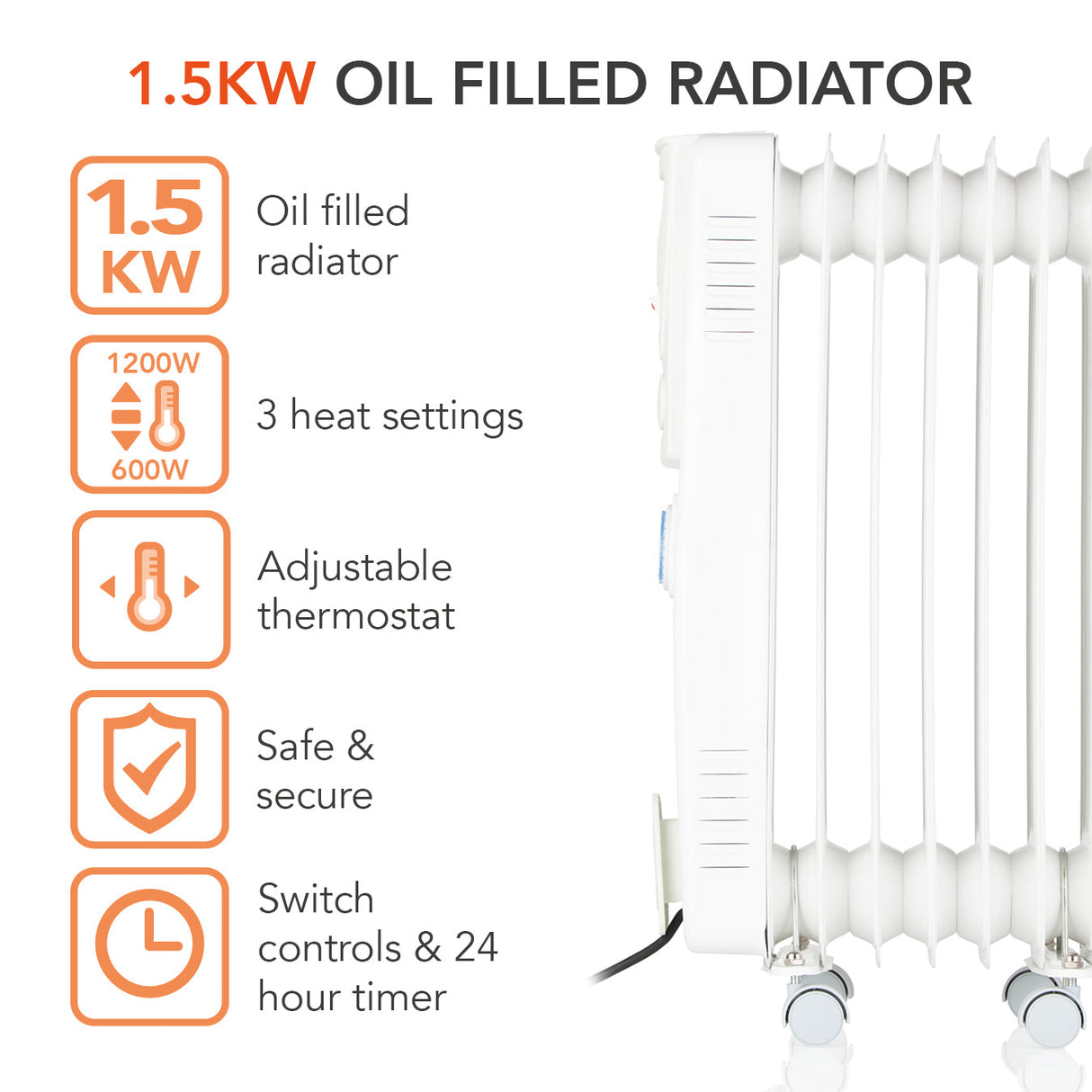 Warmlite 1500W Oil Filled Radiator White