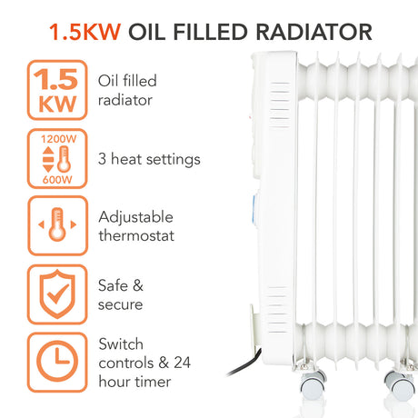 Warmlite 1500W Oil Filled Radiator White