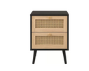 Catalina 2 Drawer Rattan Bedside- Black