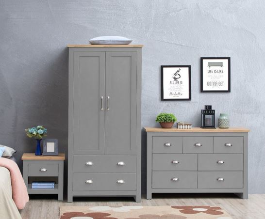 Lincoln 3 Piece Bedroom Set (2 Door Wardrobe, 3+4 Chest, 1 Drawer Bedside)