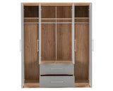 Santos 4 Door 2 Drawer Wardrobe - Grey High Gloss/Light Oak Effect Veneer