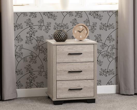 OLIVER 3 DRAWER BEDSIDE - LIGHT OAK EFFECT