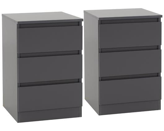 MALVERN 3 DRAWER BEDSIDE X2 - GREY