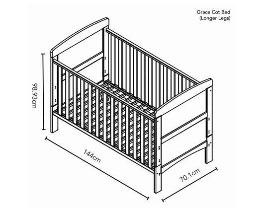 Grace Cot Bed + Foam Mattress - White