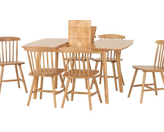 EMERY EXTENDING DINING SET (X6 CHAIRS) - NATURAL OAK EFFECT