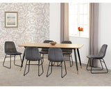 HAMILTON & LUKAS LARGE DINING SET (X6 CHAIRS) - MEDIUM OAK EFFECT/GREY VELVET