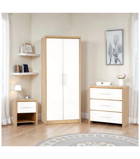 Santos Bedroom Set - White High Gloss/Light Oak Effect Veneer