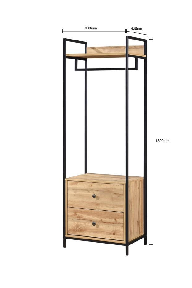 Alva Open Wardrobe 2 Drawers - Wotan Oak