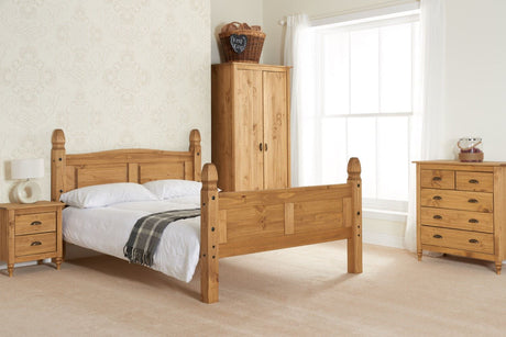 Corona High End Double Bed - Pine