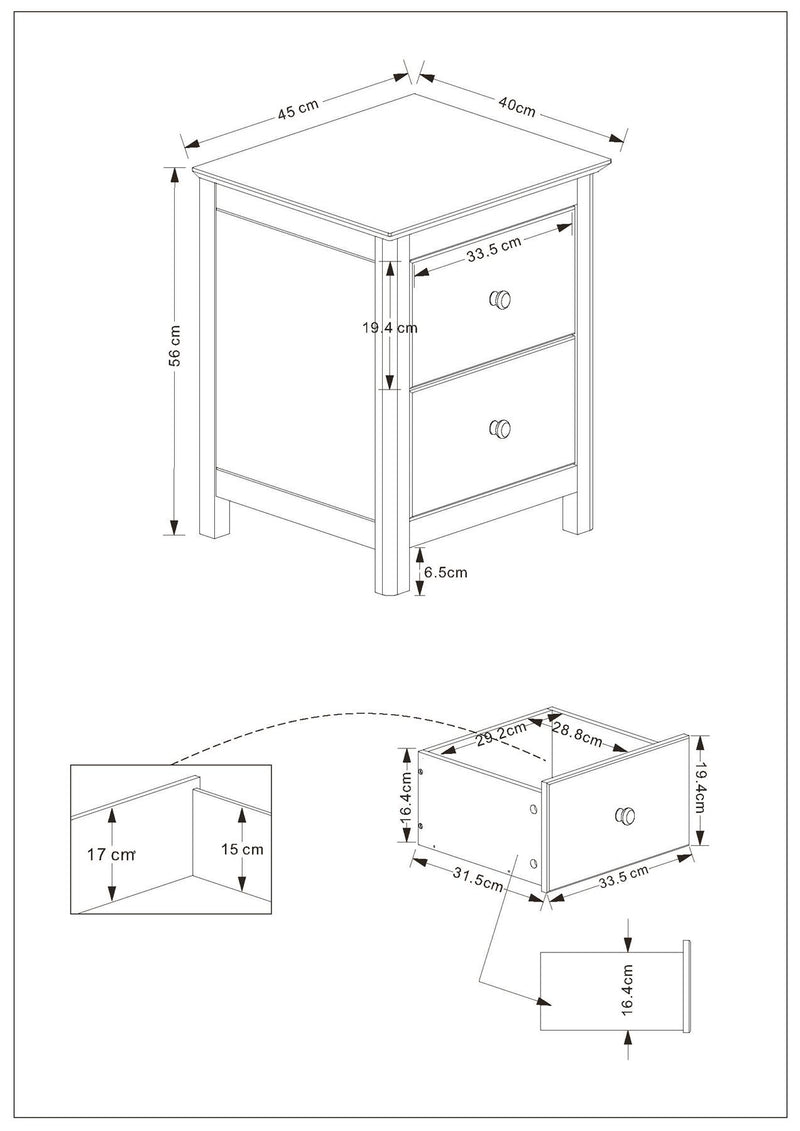 Nairn White 2 drawer bedside cabinet
