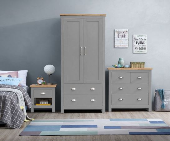 Lincoln 3 Piece Bedroom Set (2 Door Wardrobe, 3+4 Chest, 2 Drawer Bedside)