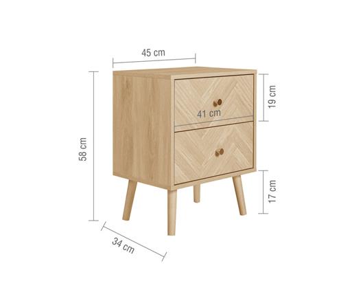 Herringford 2 Drawer Bedside Oak