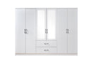 6 Door Wardrobe - White (Black Handles)