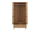Catalina 2 Door 1 Drawer Rattan Wardrobe- Oak