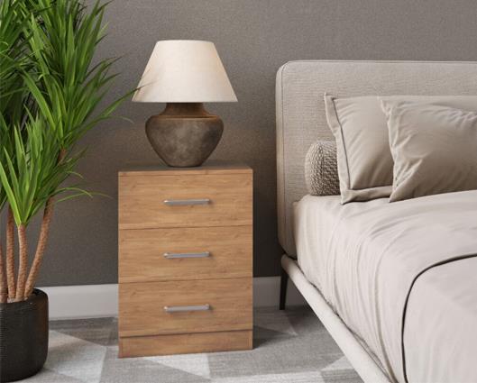 DAKOTA 3 DRAWER BEDSIDE - OAK EFFECT