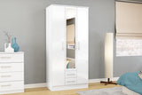 Larz 3 Door 2 Drawer Wardrobe With Mirror-White