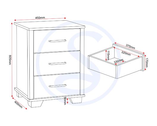 OLIVER 3 DRAWER BEDSIDE - LIGHT OAK EFFECT