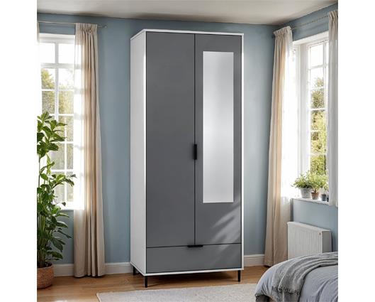 MADRID 2 DOOR 1 DRAWER WARDROBE - GREY/WHITE GLOSS