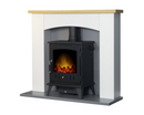 Hugo Fireplace Suite 39inch- White/Grey With Electric Stove - Black