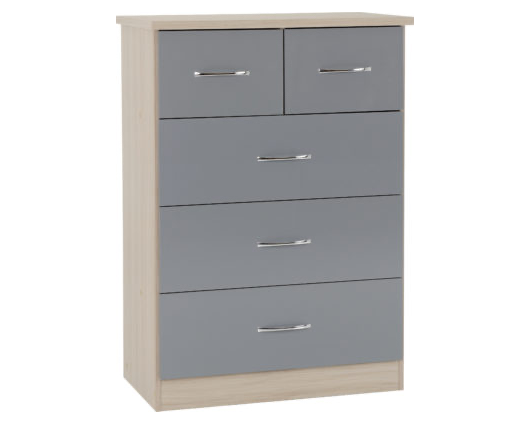 Neptune 3+2 Drawer Chest - Grey Gloss/Light Oak Effect Veneer