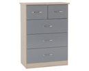 Neptune 3+2 Drawer Chest - Grey Gloss/Light Oak Effect Veneer