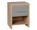 Santos 1 Drawer Bedside Cabinet - Grey High Gloss/Light Oak Effect Veneer