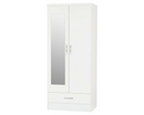 Neptune Mirrored 2 Door 1 Drawer Wardrobe - White Gloss