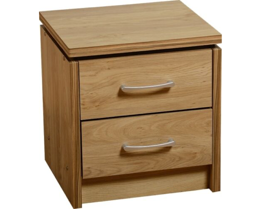 Cordell 2 Drawer Bedside Chest - Oak Effect Veneer with Walnut Trim