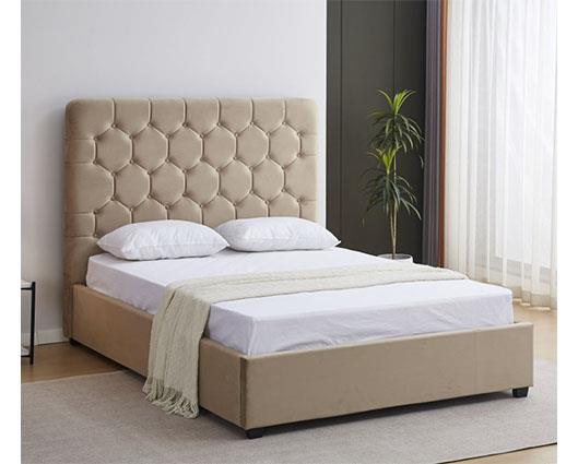 MADISON 4'6" OTTOMAN BED - FAWN VELVET FABRIC